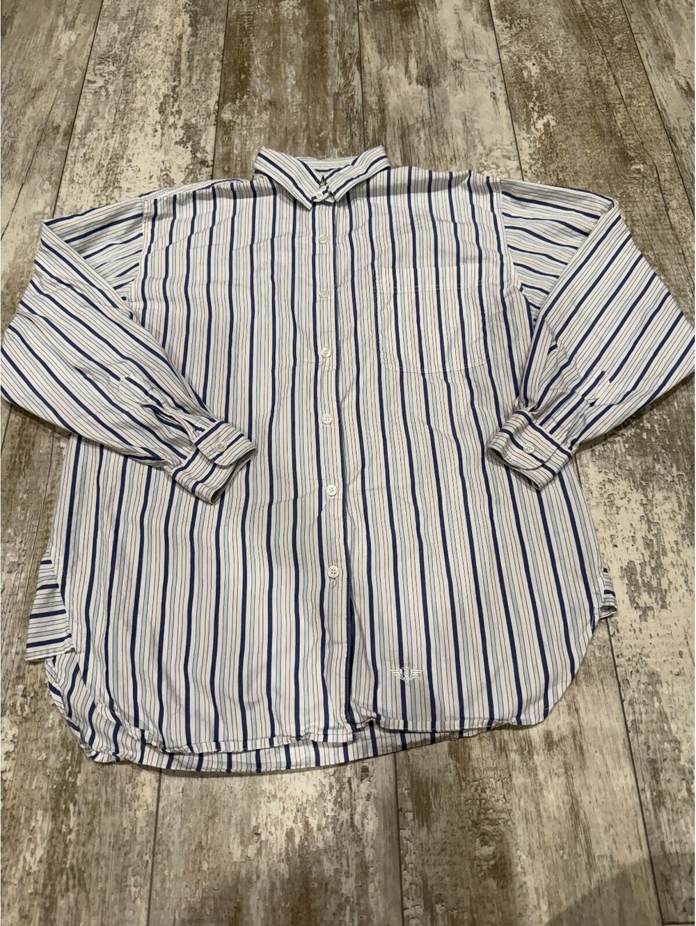 Dockers Blue White Striped Button Down Shirt Classic